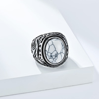 Bijoux de Mode Bagues en Acier Inoxydable pour Hommes, Bague en Acier Titane Gravée avec Œil de Tigre Incrusté et Turquoise