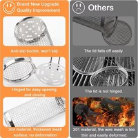 Panier de barbecue roulant en acier inoxydable avec poignée en bois de caoutchouc pour grillades en extérieur