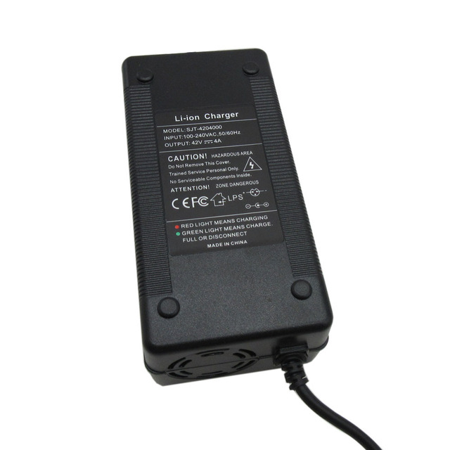 36V 4A Lithium E Bike Battery Charger Output 42V 4A Charger DC GX16 RCA Connector for 36V 10S Ebike Scooter Battery with Fan