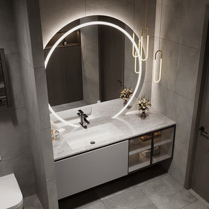 Meuble de salle de bain en bois massif avec vasque en céramique simple et sans joint - Product Image 4