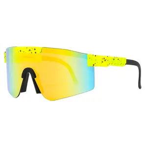 Aynalı tek parça Lens çerçevesiz kadınlar erkekler için yüksek moda gözlük özel Logo marka spor bisiklet güneş gözlüğü
