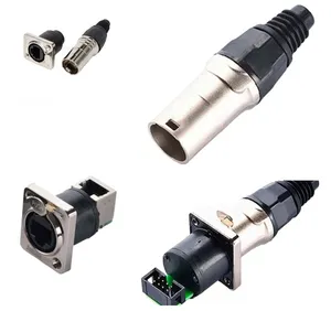 Jnicon M19 impermeable IP65 conectores de señal de bloqueo de tornillo conector Ethernet dual RJ45 montaje en panel hembra