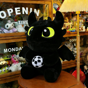 Peluche <span class=keywords><strong>Dragon</strong></span> Sans Dents <span class=keywords><strong>Noir</strong></span> <span class=keywords><strong>et</strong></span> <span class=keywords><strong>Blanc</strong></span>, Design Vivant, Tenant un Ballon de Football, Jouet en Peluche Mignon, Vente Chaude - Product Image 6