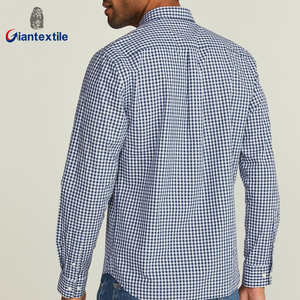 Chemises décontractées pour hommes de haute qualité ODM, 100% coton popeline respirant, à <span class=keywords><strong>carreaux</strong></span> <span class=keywords><strong>bleu</strong></span> <span class=keywords><strong>et</strong></span> <span class=keywords><strong>blanc</strong></span>, agréable au toucher - Product Image 2