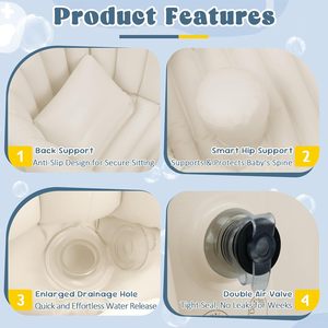 Bañera inflable para bebés, bañera plegable con soporte para la espalda, bañera portátil de viaje para recién nacidos con orificio de drenaje - Product Image 3