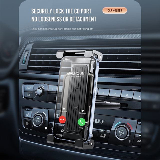 Car CD Slot Player Tablet Stand with Adjustable Clamp, Vehicle CD Tablet Bracket for iPad Mini Air Pro, IPhone, Samsung