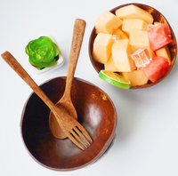 Juego de Cuencos de Coco Pulidos Hechos a Mano y Cucharas de Madera Naturales para Yogur y Smoothies, Cuencos Saludables de Cáscara de Coco Estilo Buda