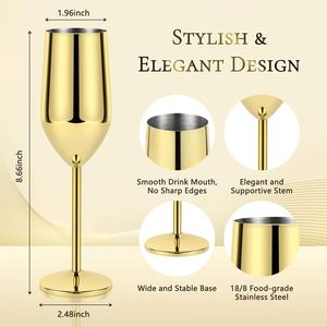 Flûte à <span class=keywords><strong>champagne</strong></span> en acier inoxydable doré 8oz, incassable, avec pied, idéale pour les fêtes, les mariages, les cadeaux <span class=keywords><strong>de</strong></span> Noël - Product Image 2