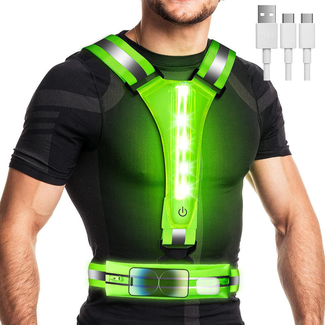 Customized Rechargeable Adjustable Elastic Band Light up Vest With Bumbag Night Running Walking Safety LED Reflective Vest
