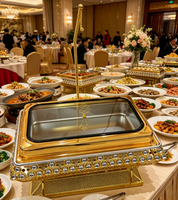 Plat de service de luxe en acier inoxydable doré 9L, chauffe-plat professionnel à alcool pour buffet, équipement de cuisine commercial, chauffe-aliments élégant