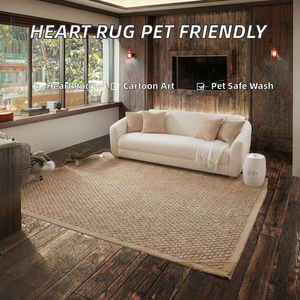 Tapis en jute et jonc de mer personnalisé à motif de dessin animé en forme de cœur, à poils bouclés courts, résistant aux taches, adapté aux animaux domestiques, style moderne, pour la salle de sport ou la voiture - Product Image 2