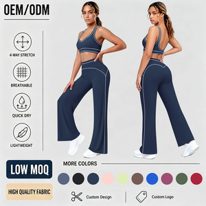 Set Yoga <span class=keywords><strong>con</strong></span> Logo Personalizzato, Pantaloni Morbidi a Gamba Larga, <span class=keywords><strong>Reggiseno</strong></span> <span class=keywords><strong>Sportivo</strong></span> Imbottito e Completo da Allenamento per Donne - Product Image 1