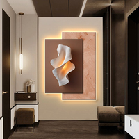 Tableau Décoratif Minimaliste Noir et Blanc et Gris de Salon, Peinture Murale de Fond avec Éclairage LED et Effet Tridimensionnel