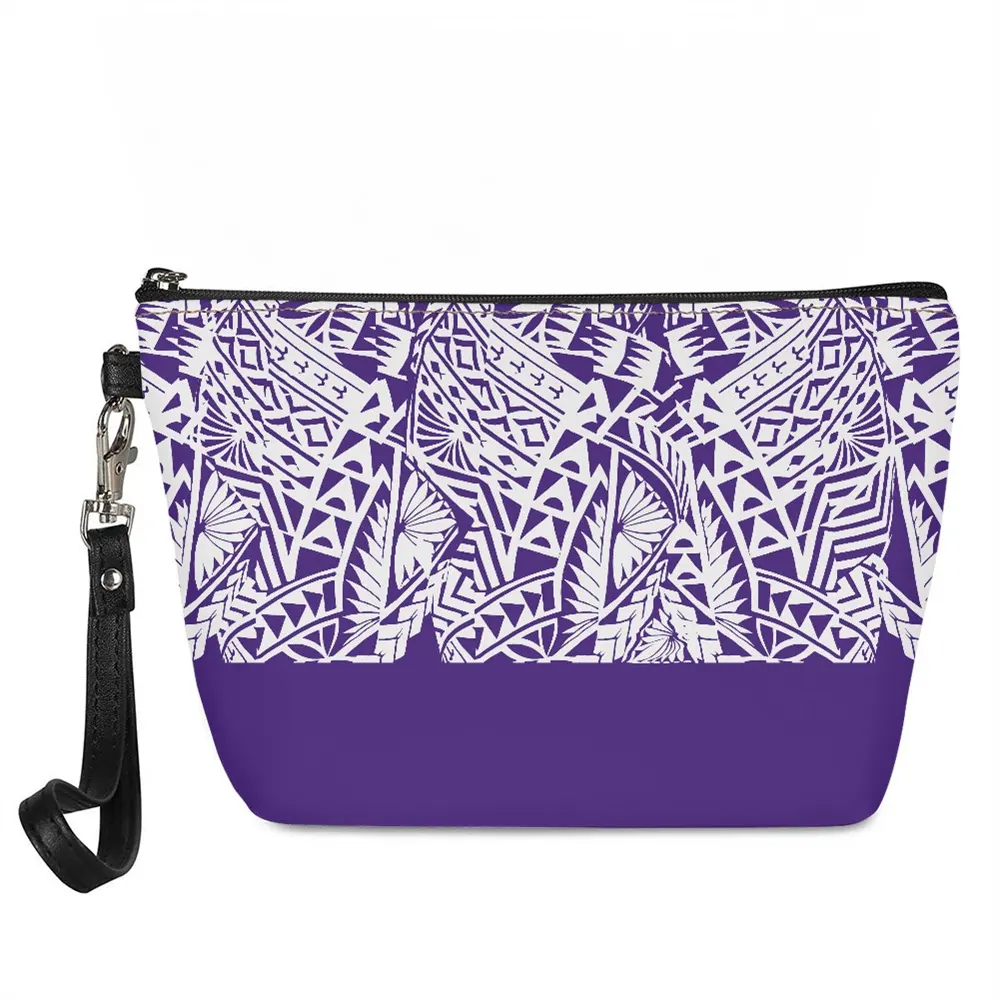 Cosmetics Makeup Bag Travel Pouch Polynesian Tribal Purple and White Pattern Print Custom Hot Sell Necessaires Lightweight