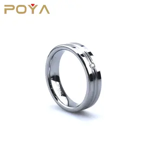 Poya — anneau plat rainuré en argent, tungstène, 6mm, avec incrustation de pierre en zircone cubique Cz