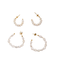 Boucles d'oreilles chandelier en acier inoxydable plaqué or 18 carats avec perles d'eau douce blanches de qualité AAA, bijoux tendance pour femmes