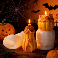 Moule en silicone 3D maison citrouille de qualité alimentaire, idéal pour la fabrication artisanale de bougies et de plâtres DIY pour Halloween et l'aromathérapie - Vente chaude