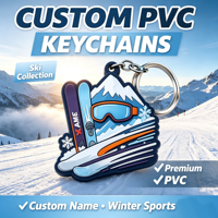 Porte-clés personnalisé en PVC, vente en gros, caoutchouc souple 3D, logo personnalisé, fabricant OEM, porte-clés de sport d'hiver, ski