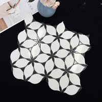Mosaïque de marbre naturel blanc et noir à motifs floraux pour salle de bain, cuisine, salon, mur et sol