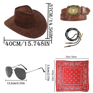 Conjunto de accesorios para disfraz de vaquero occidental PESENAR, sombrero de vaquero, <span class=keywords><strong>pañuelo</strong></span>, <span class=keywords><strong>pin</strong></span>, kit de mezclilla, vestido de fiesta de Halloween - Product Image 3