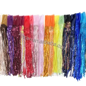 R418 parlayan 20cm uzun pullu fringe trim nakış Sequins püskül dantel trim elbise için