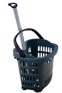 Supermarket Portable Shopping Basket Gray <b>Plastic</b> with Thick Aluminum Alloy Pull <b>Rod</b> Easy Shopping Grocery Basket - Product Image 5