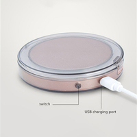 Miroir de poche rond en plastique avec éclairage LED, double face, grossissement 1X/3X, pliable, miroir cosmétique compact