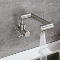 Robinet d'eau universel rotatif mural pliable et flexible, finition chromée, en acier inoxydable 304, à trou unique, pour