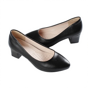 Bulk Wholesale Women's High <b>Heel</b> Square <b>Heel</b> Solid Hard-Wearing Pumps Custom Office Shoes - Product Image 2
