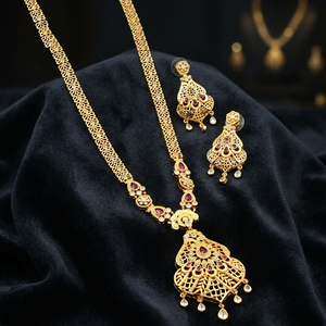 เซ็ตสร้อยคอและต่างหูยาวลายดอกไม้สำหรับผู้หญิงชุบทองขนาดเล็ก14K 18K 24K สำหรับงานแต่งงาน - Product Image 2