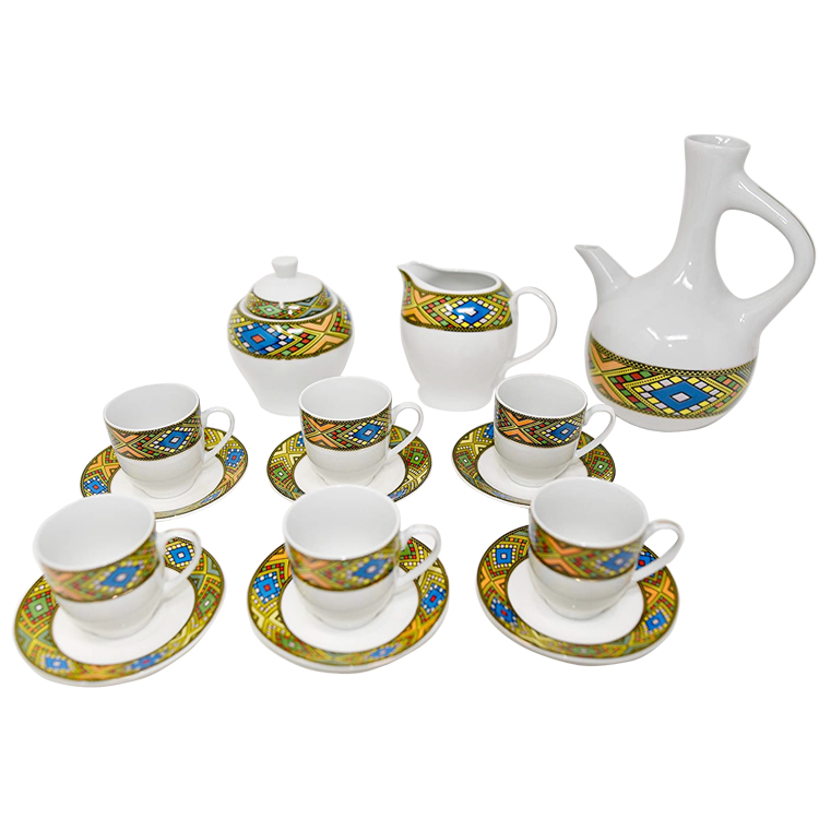 ethiopian eritrean coffee cups tilet edition full set 17pcs comes with 6 cups 6 saucer coffee and sugar+milk pot