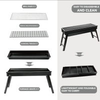 Barbecue portable pliable en métal électroplaqué pour camping extérieur avec dispositif de sécurité anti-flamme
