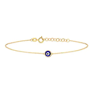 Milskye Delicate Trendy Jewelry 18k Gold Plated 925 Silver Blue Enamel Evil Eye Bracelet