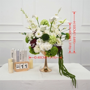 DKB - Bolas de Flores Artificiales de Hortensias y Rosas de Seda Personalizadas para Bodas, Color Borgoña y Marfil, para Centros de Mesa y Pasillos de Boda - Product Image 2