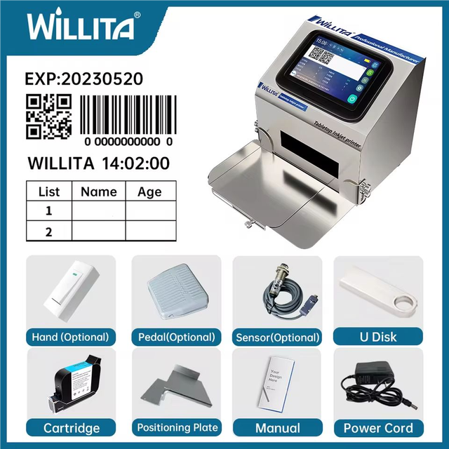 Willita J1 Portable Mini Desktop Static TIJ Inkjet Code Printer for Small Product Batch Date Printing