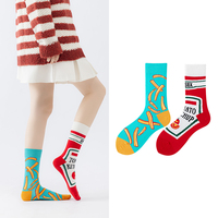 Chaussettes fantaisie unisexes asymétriques en coton, motif fruits, tomates, frites et hamburgers – Vente en gros