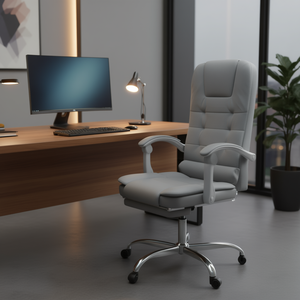 Chaise de bureau de massage gris clair en cuir PU avec accoudoirs réglables, base chromée, pivotante, chaise de direction - Product Image 2