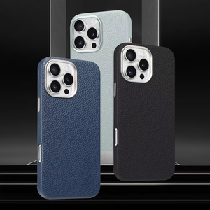 Top Grain pelle avvolta custodia senza fili ricarica labbra protezione Custom in metallo pulsanti comandi per iPhone 16 16pro 16 plus - Product Image 4