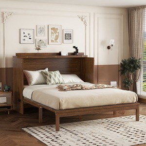 เตียงพับเก็บได้ไม้จริงสีน้ำตาลเข้มพร้อมที่เก็บของ เฟอร์นิเจอร์ห้องนอน - Product Image 4