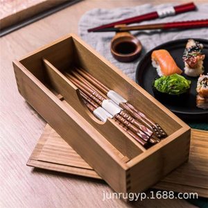 กล่องตะเกียบพร้อมฝาปิด 27x11x6.5 ซม. กล่องไม้ทรงสี่เหลี่ยมแบ่งช่องสำหรับเก็บอุปกรณ์บนโต๊ะอาหารในครัว - Product Image 4