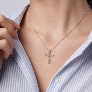 Collier religieux chrétien de Pâques en <span class=keywords><strong>argent</strong></span> 925 avec pendentif fleur rose et croix de luxe en moissanite VVS certifiée GRA pour femme - Product Image 3