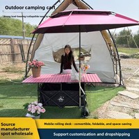 Chariot de camping pliable multi-usage grande capacité, capacité de charge 300 kg, tout-terrain, avec pare-soleil métallique et plateau