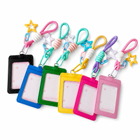 Étui pour photocards Kpop en cuir PU avec dragonne, breloque étoile, couleur bonbon, porte-badge, cadeau Kawaii pour fans, porte-clés, vente en gros