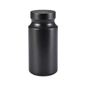 Black slanted-shoulder <b>bottle</b> with ABS cap <b>for</b> <b>light</b> protection; fish oil and calcium tablet <b>bottle</b>; saffron and goji berry - Product Image 1