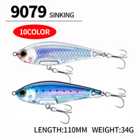 Vente en gros OEM Leurre dur coulant type crayon 110mm 34g avec hameçon triple pour pêche en eau salée et eau douce