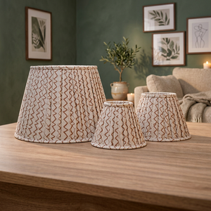 Juego de Pantallas de Lámpara de Tela con Estampado Geométrico en Zigzag Hechas a Mano, Pantalla Plisada de Terracota Crema Natural, Decoración Bohemia para Mesa - Product Image 4