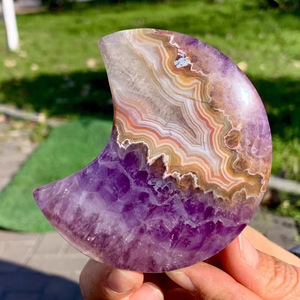 Vente en gros de pierres de guérison en cristal poli naturel mexicain (améthyste, agate) en forme de cœur, goutte d'eau et lune, pour bijoux DIY et décoration Feng Shui - Product Image 5