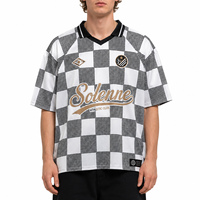 Maillot de football à motif à carreaux gris avec logo de marque imprimé par sublimation, col polo personnalisé, maillot de football de haute qualité