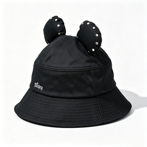 Chapeau Bob avec Oreilles de Souris 3D Mignonnes, Brodé Noir, Chapeau de Soleil Dessin Animé Kawaii, Casquette de Pêcheur Unisexe pour Activités Décontractées en Extérieur - Product Image 3