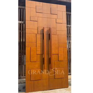 Cửa xoay bằng gỗ chắc chắn với tay cầm nhẹ cửa đôi hiện đại bằng thép không gỉ bên ngoài cửa ra vào phía trước - Product Image 6
